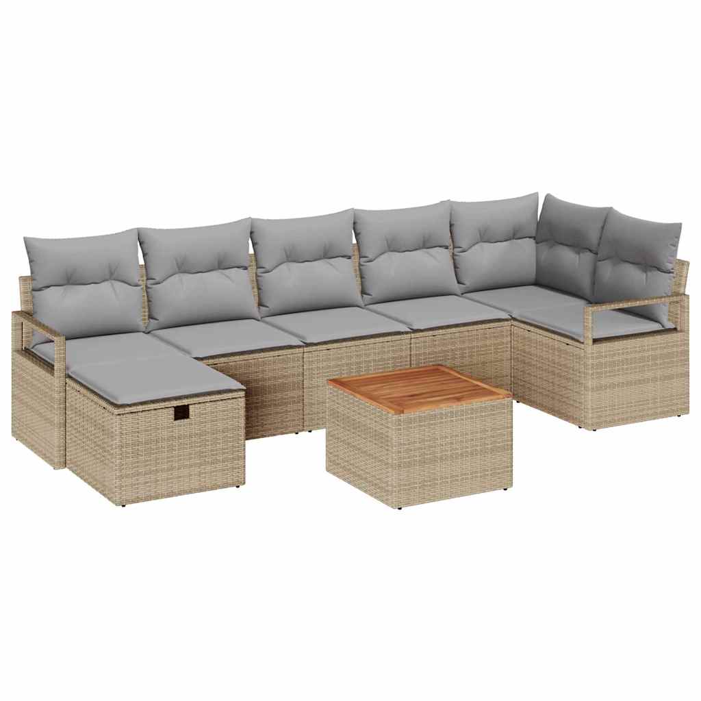 Gartensofa-set mit Kissen mit Speicher 8 pcs Beige Poly-Rattan