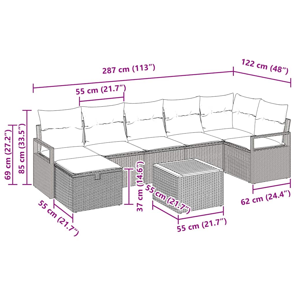 Gartensofa-set mit Kissen mit Speicher 8 pcs Beige Poly-Rattan