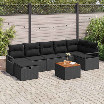 Gartensofa-set mit Kissen 8 pcs Schwarz Poly-Rattan