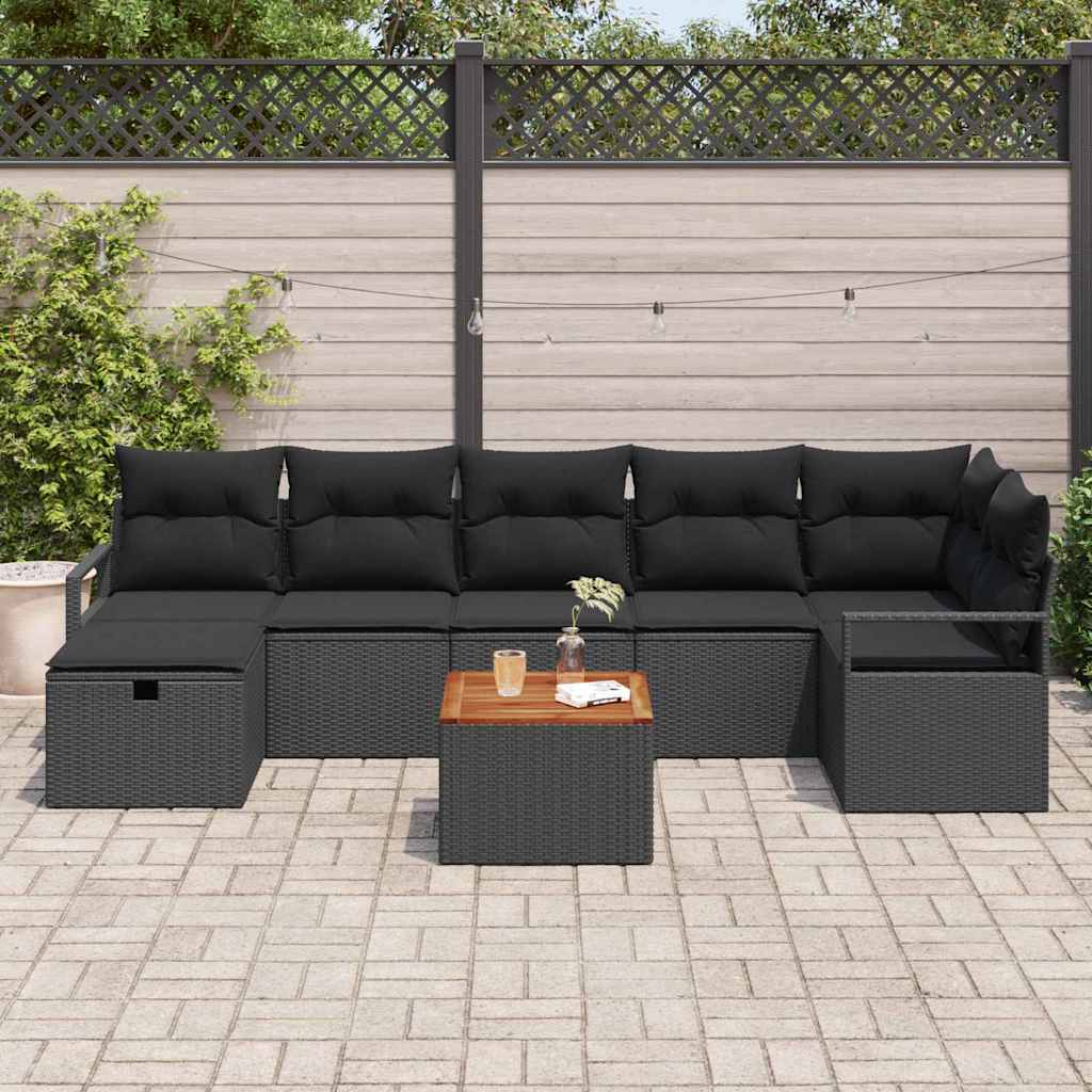Gartensofa-set mit Kissen 8 pcs Schwarz Poly-Rattan