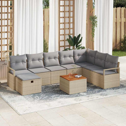 Gartensofa-set mit Kissen mit Speicher 9 pcs Beige Poly-Rattan