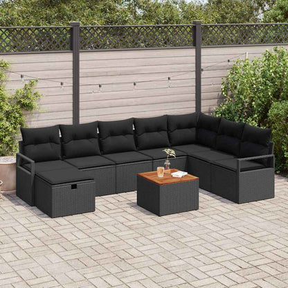 Gartensofa-set mit Kissen 9 pcs Schwarz Poly-Rattan