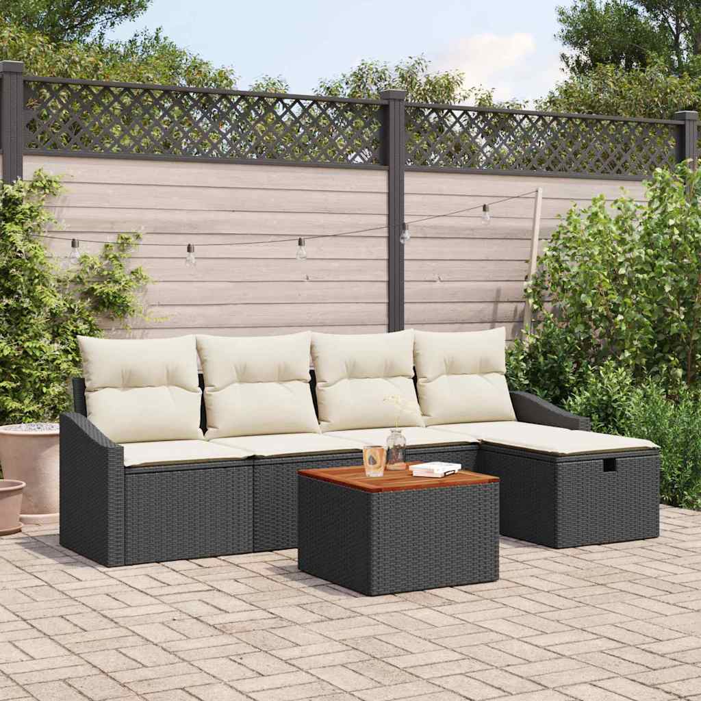 Gartensofa-set mit Kissen 6 pcs Schwarz Poly-Rattan