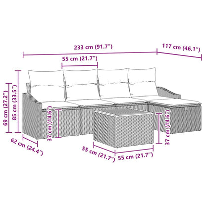 Gartensofa-set mit Kissen mit Speicher 6 pcs Beige Poly-Rattan