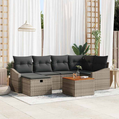 Gartensofa-set mit Kissen mit Speicher 7 pcs Grau Poly-Rattan