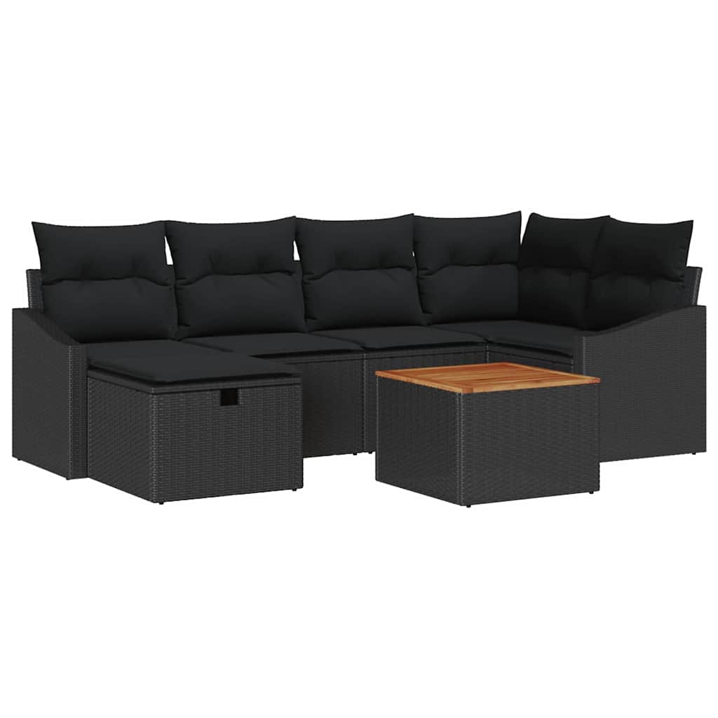 Gartensofa-set mit Kissen 7 pcs Schwarz Poly-Rattan