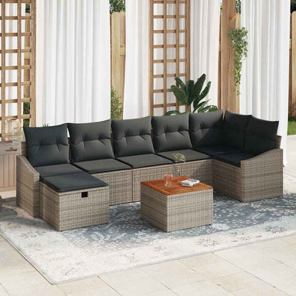 Gartensofa-set mit Kissen mit Speicher 8 pcs Grau Poly-Rattan