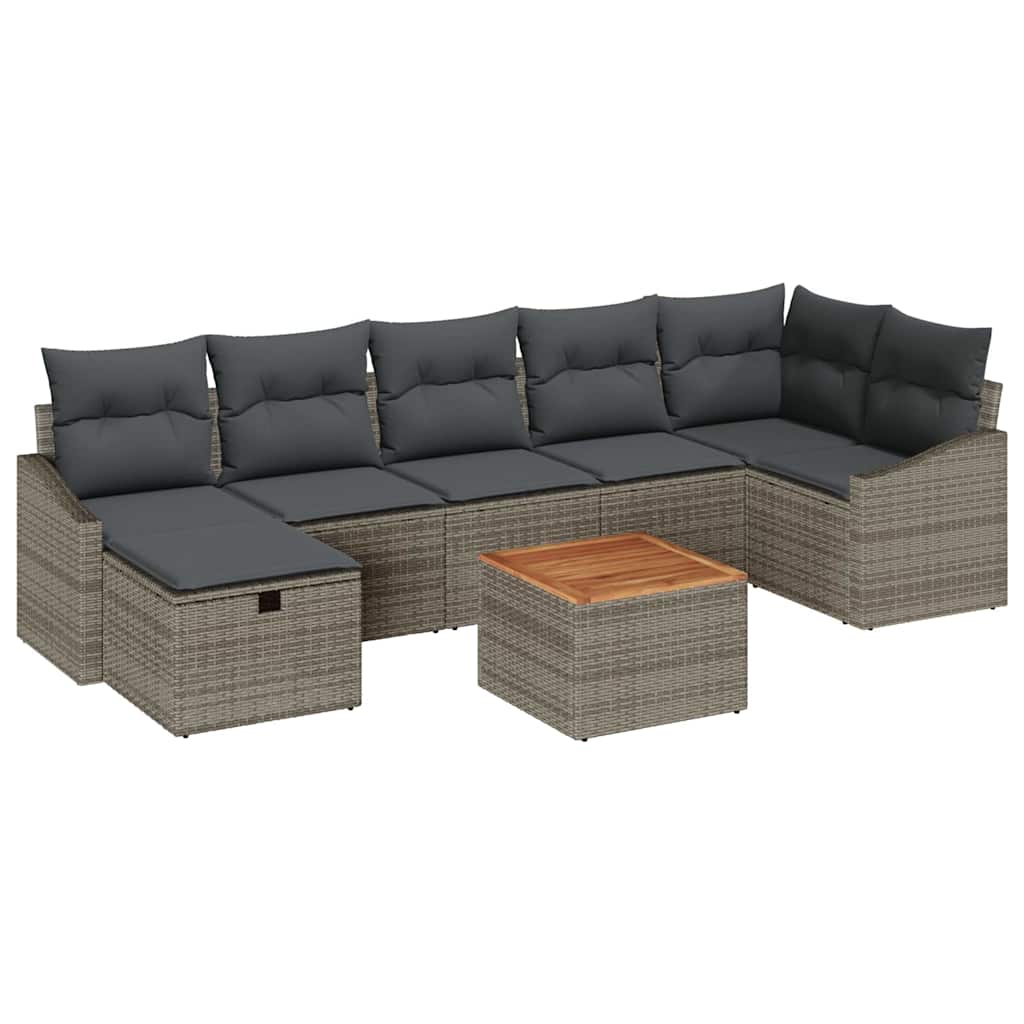 Gartensofa-set mit Kissen mit Speicher 8 pcs Grau Poly-Rattan