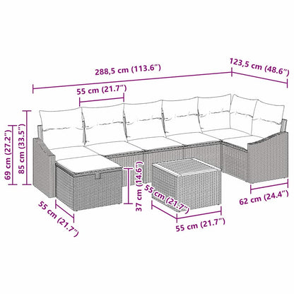 Gartensofa-set mit Kissen mit Speicher 8 pcs Grau Poly-Rattan