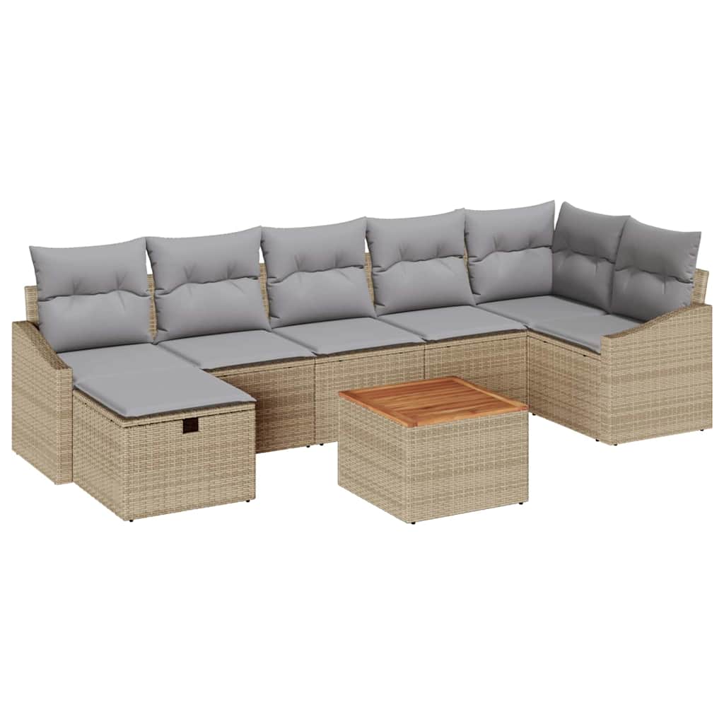 Gartensofa-set mit Kissen mit Speicher 8 pcs Beige Poly-Rattan