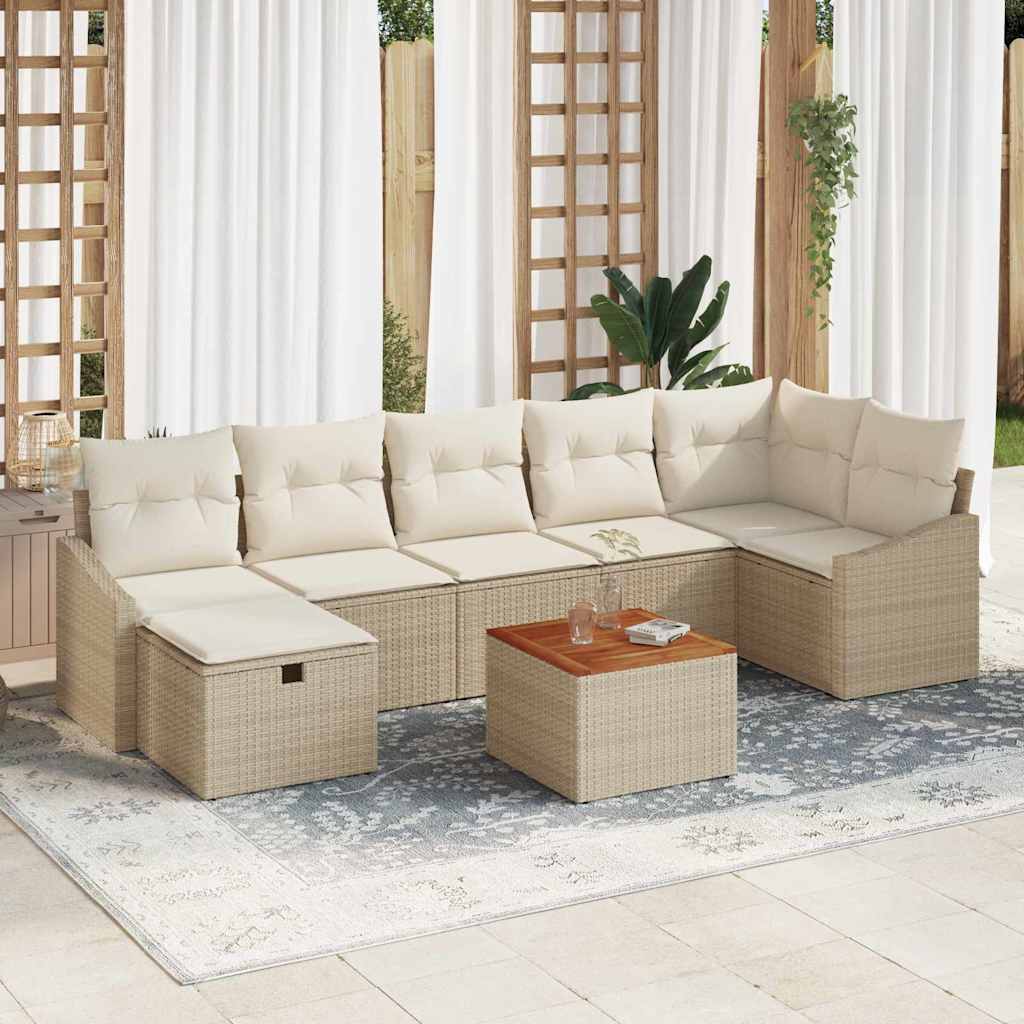 Gartensofa-set mit Kissen mit Speicher 8 pcs Beige Poly-Rattan