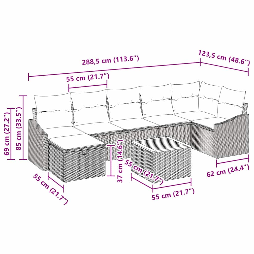 Gartensofa-set mit Kissen mit Speicher 8 pcs Beige Poly-Rattan