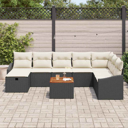 Gartensofa-set mit Kissen 9 pcs Schwarz Poly-Rattan
