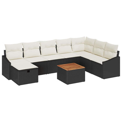 Gartensofa-set mit Kissen 9 pcs Schwarz Poly-Rattan
