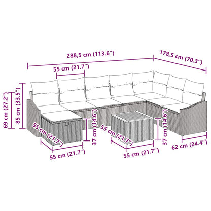 Gartensofa-set mit Kissen mit Speicher 9 pcs Beige Poly-Rattan