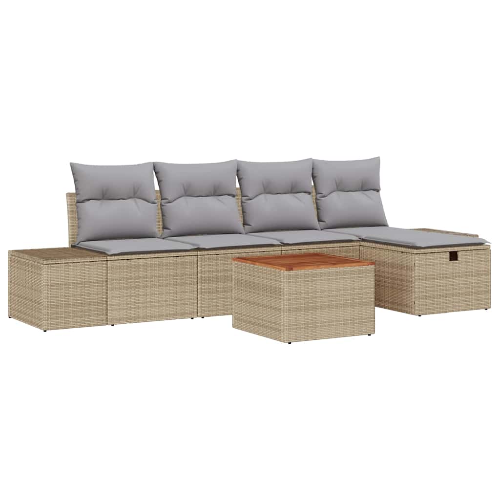 Gartensofa-set mit Kissen mit Speicher 6 pcs Beige Poly-Rattan