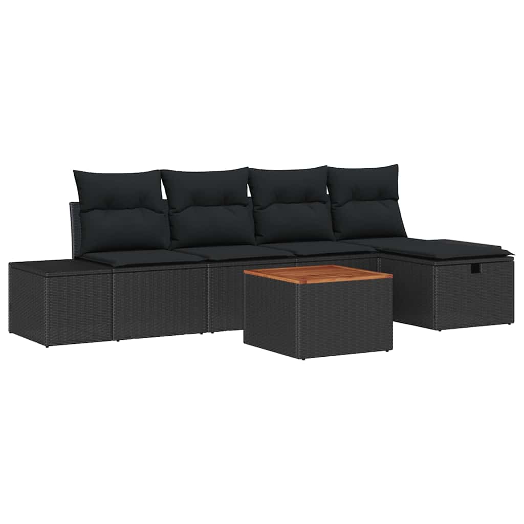 Gartensofa-set mit Kissen 6 pcs Schwarz Poly-Rattan