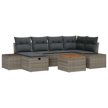 Gartensofa-set mit Kissen mit Speicher 7 pcs Grau Poly-Rattan