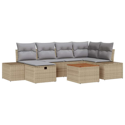 Gartensofa-set mit Kissen mit Speicher 7 pcs Beige Poly-Rattan