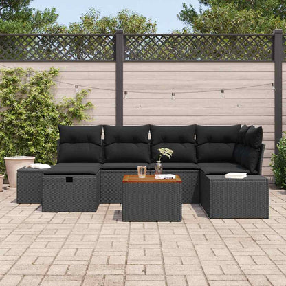 Gartensofa-set mit Kissen 7 pcs Schwarz Poly-Rattan