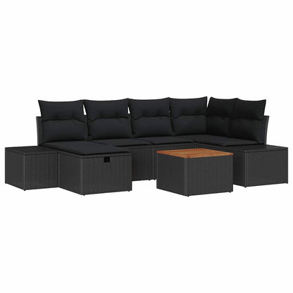 Gartensofa-set mit Kissen 7 pcs Schwarz Poly-Rattan