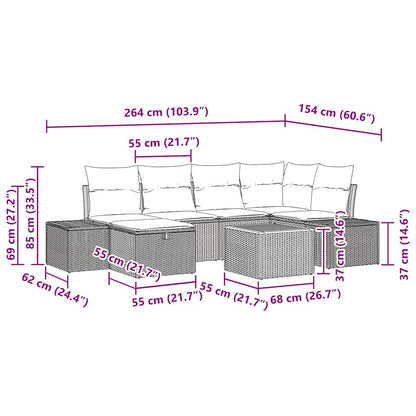 Gartensofa-set mit Kissen 7 pcs Schwarz Poly-Rattan