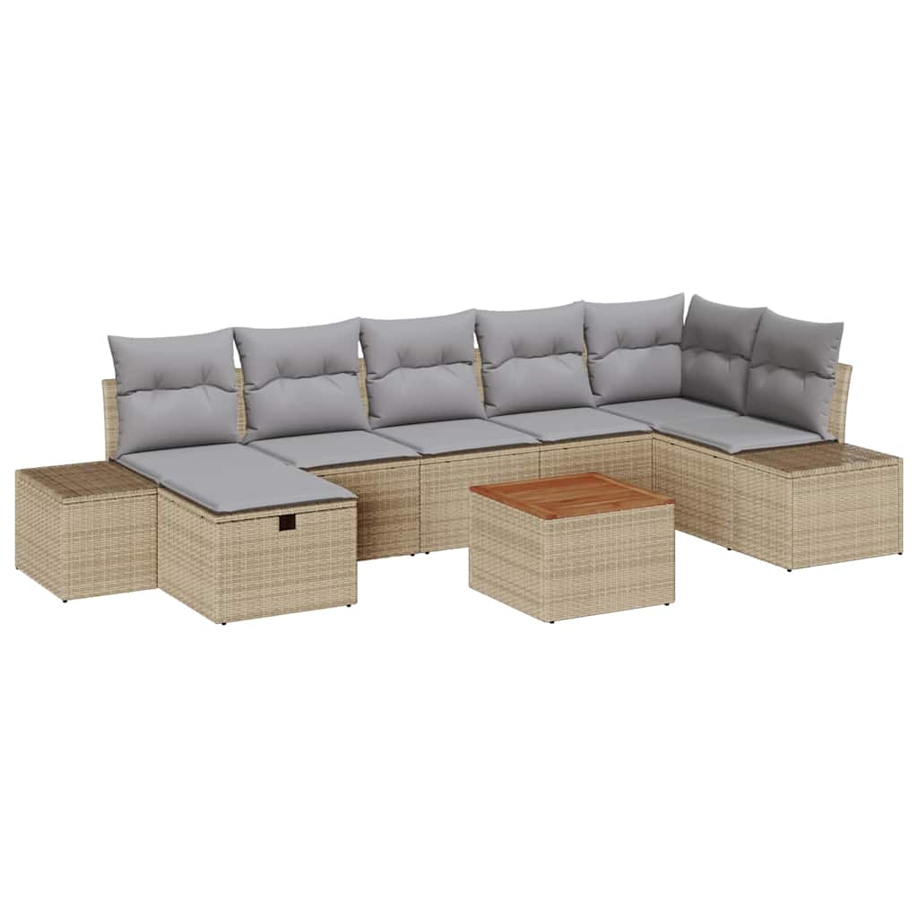 Gartensofa-set mit Kissen mit Speicher 8 pcs Beige Poly-Rattan