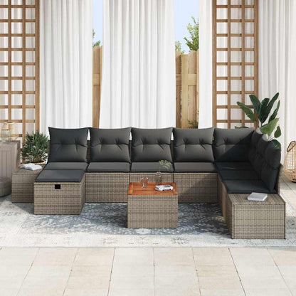 Gartensofa-set mit Kissen mit Speicher 9 pcs Grau Poly-Rattan