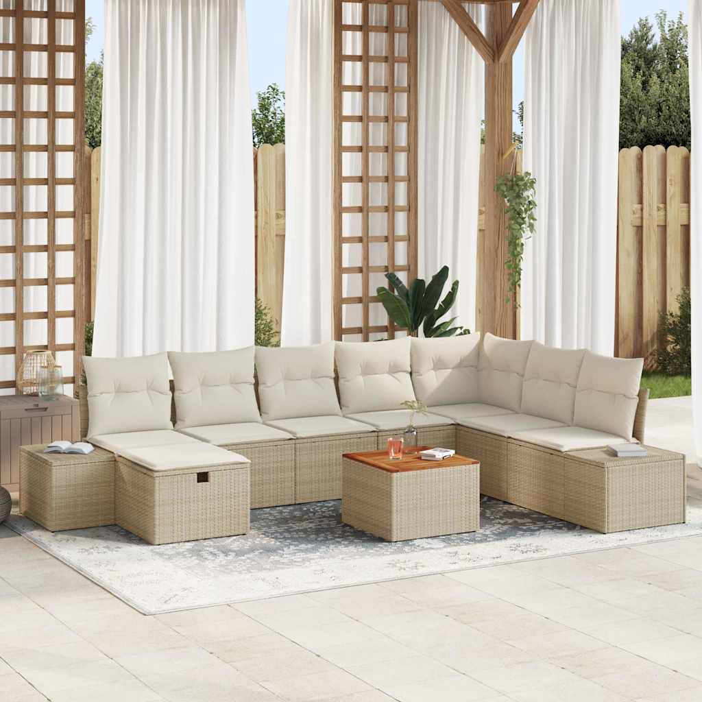 Gartensofa-set mit Kissen mit Speicher 9 pcs Beige Poly-Rattan