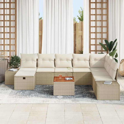 Gartensofa-set mit Kissen mit Speicher 9 pcs Beige Poly-Rattan