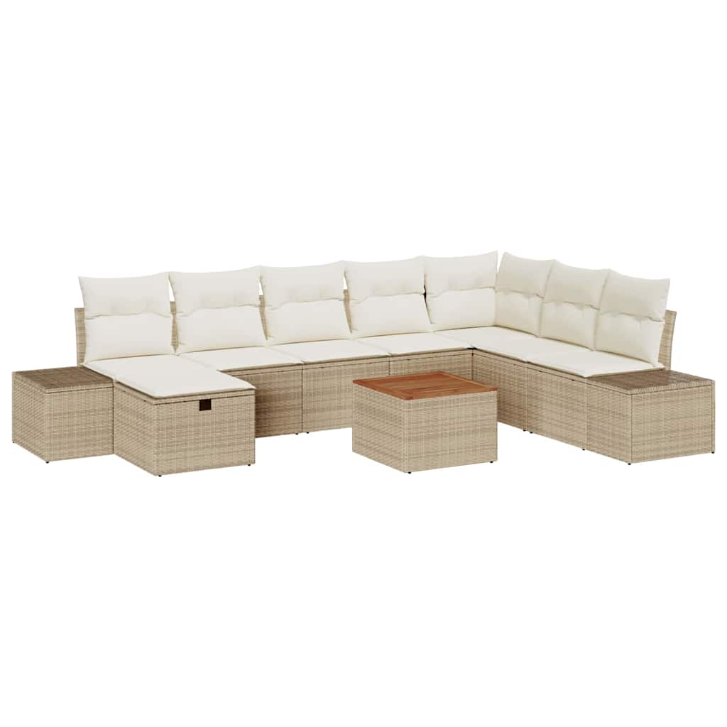 Gartensofa-set mit Kissen mit Speicher 9 pcs Beige Poly-Rattan