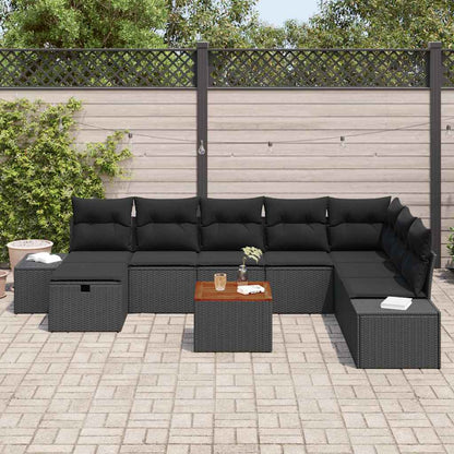 Gartensofa-set mit Kissen 9 pcs Schwarz Poly-Rattan