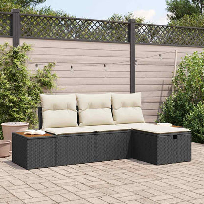 Gartensofa-set mit Kissen 4 pcs Schwarz Poly-Rattan
