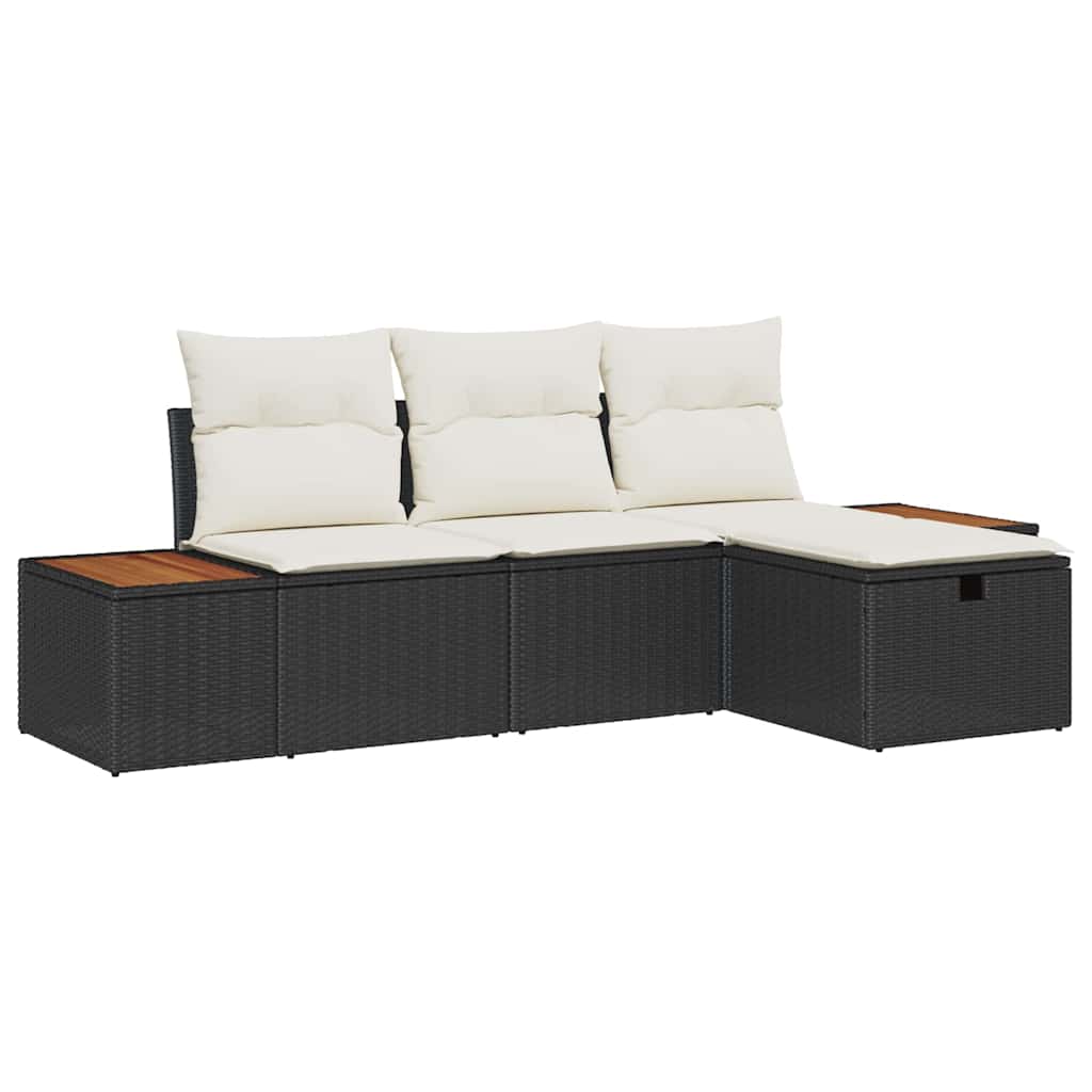 Gartensofa-set mit Kissen 4 pcs Schwarz Poly-Rattan