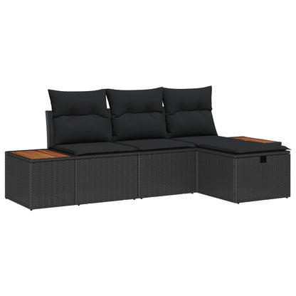 Gartensofa-set mit Kissen 4 pcs Schwarz Poly-Rattan
