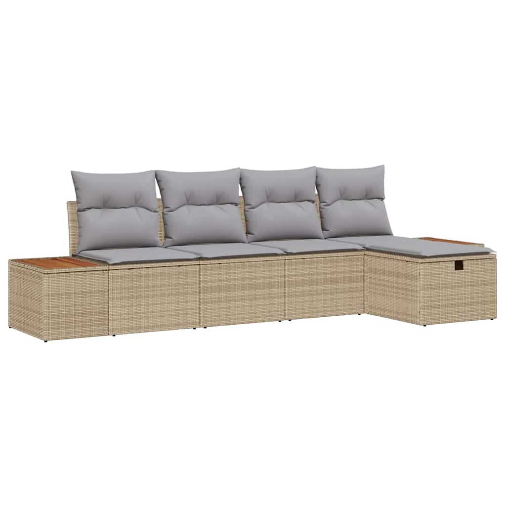 Gartensofa-set mit Kissen 5 pcs Beige Poly-Rattan