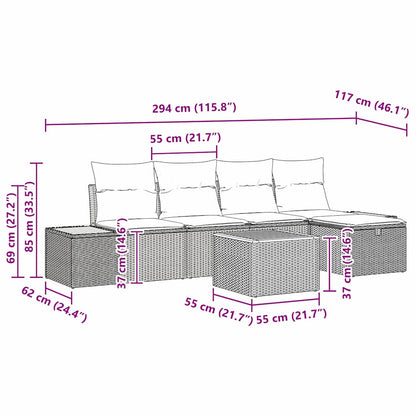 Gartensofa-set mit Kissen 6 pcs Grau Poly-Rattan