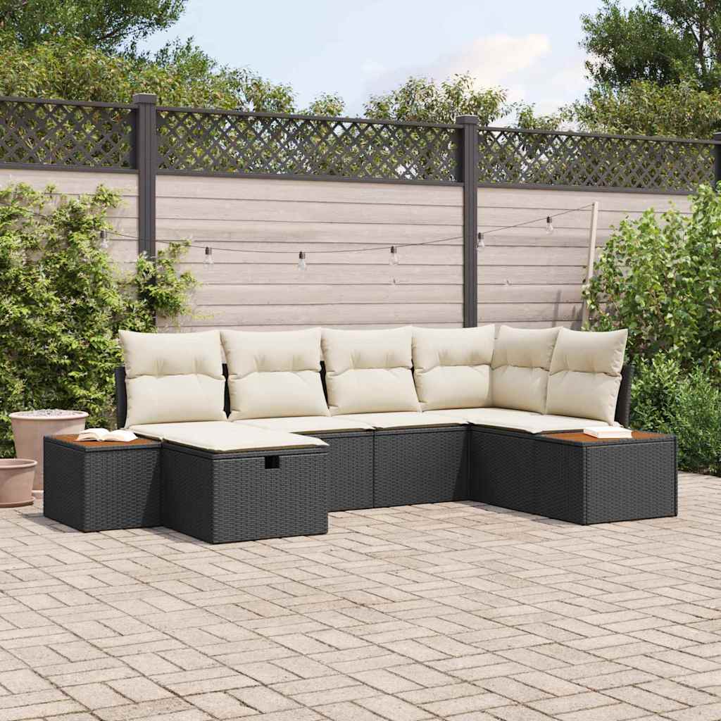 Gartensofa-set mit Kissen 6 pcs Schwarz Poly-Rattan