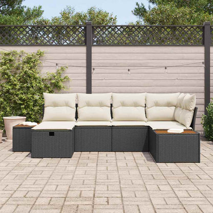 Gartensofa-set mit Kissen 6 pcs Schwarz Poly-Rattan