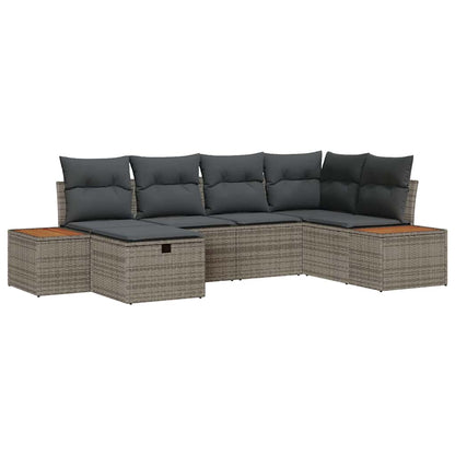 Gartensofa-set mit Kissen 6 pcs Grau Poly-Rattan
