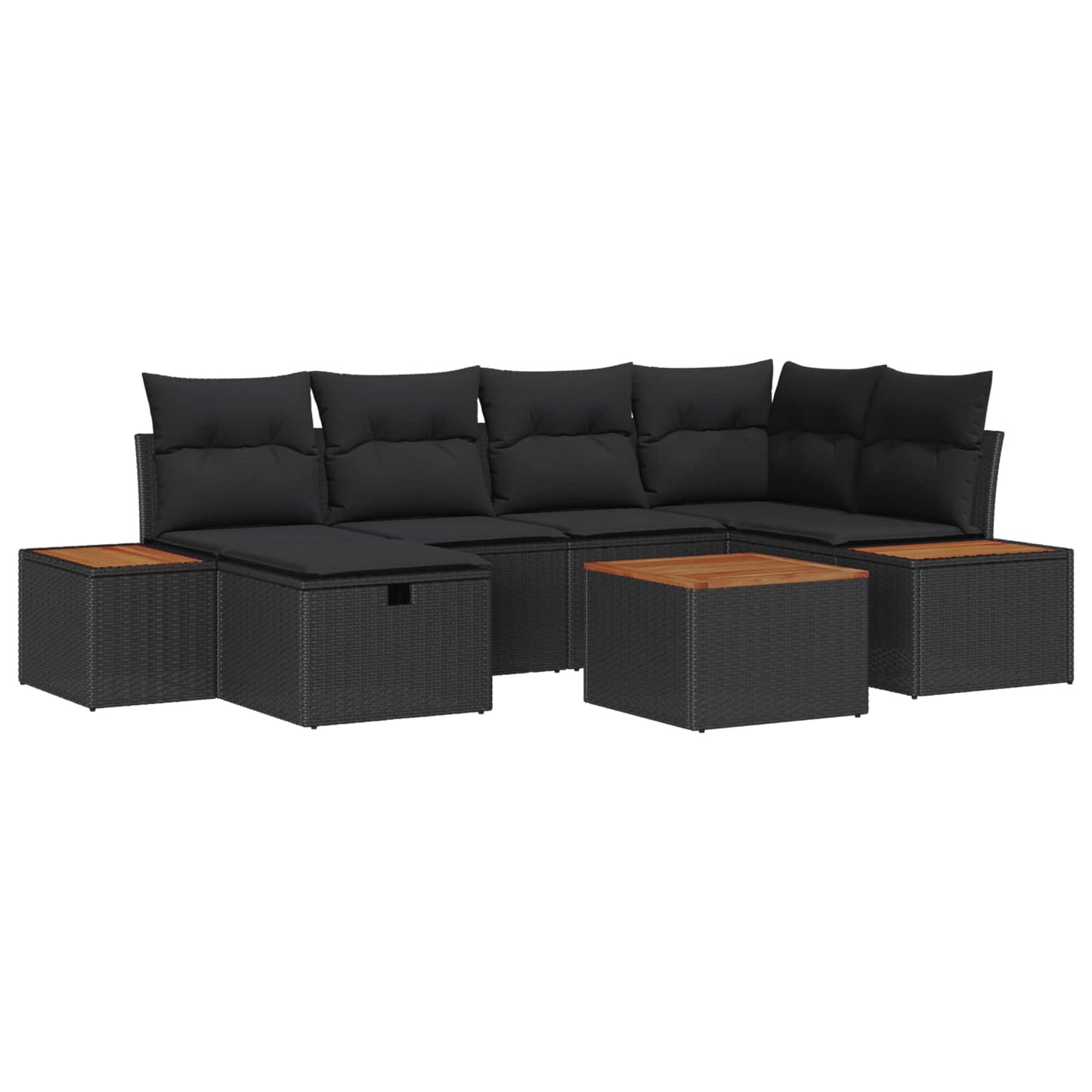 Gartensofa-set mit Kissen 7 pcs Schwarz Poly-Rattan