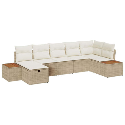 Gartensofa-set mit Kissen 7 pcs Beige Poly-Rattan