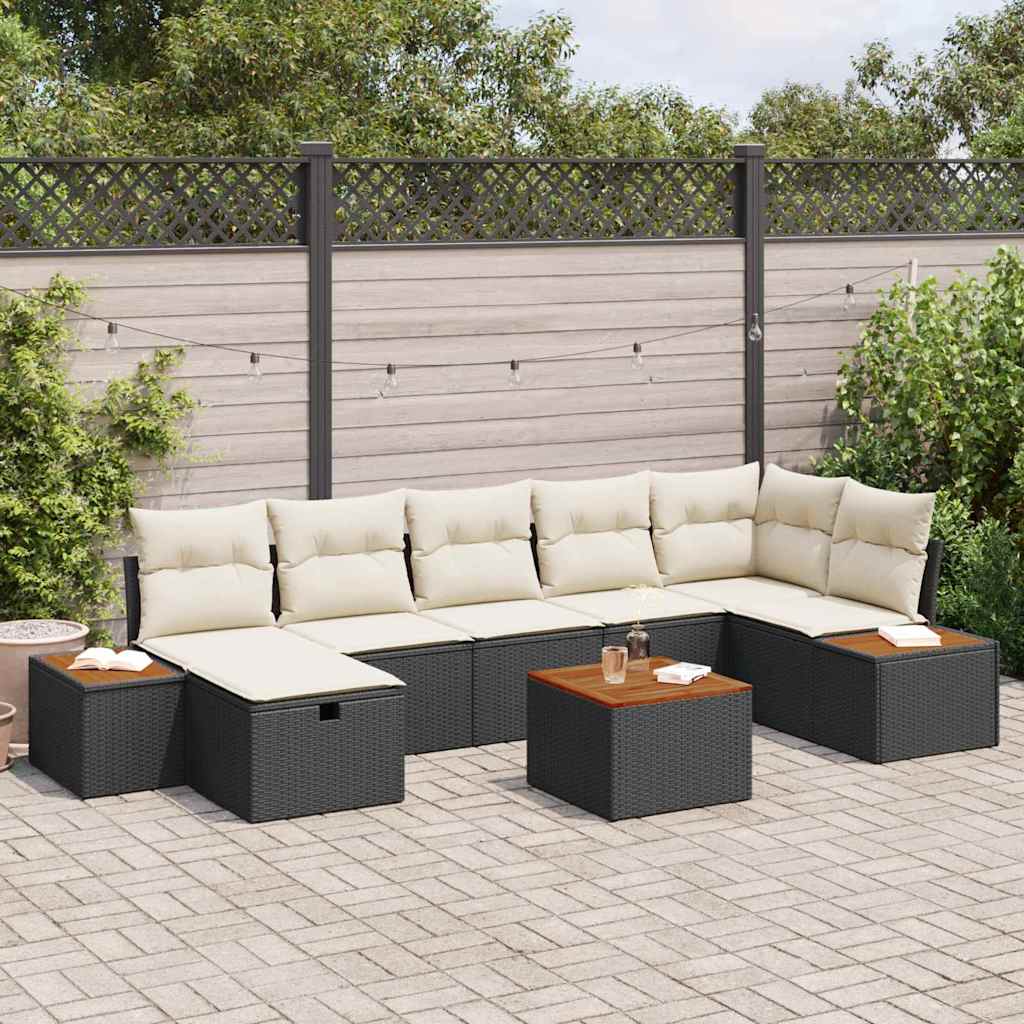 Gartensofa-set mit Kissen 8 pcs Schwarz Poly-Rattan