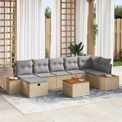 Gartensofa-set mit Kissen 8 pcs Beige Poly-Rattan
