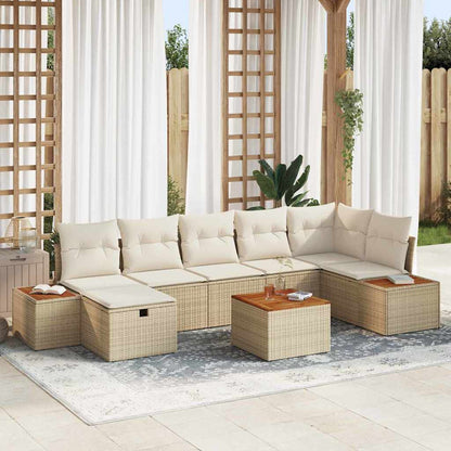 Gartensofa-set mit Kissen 8 pcs Beige Poly-Rattan