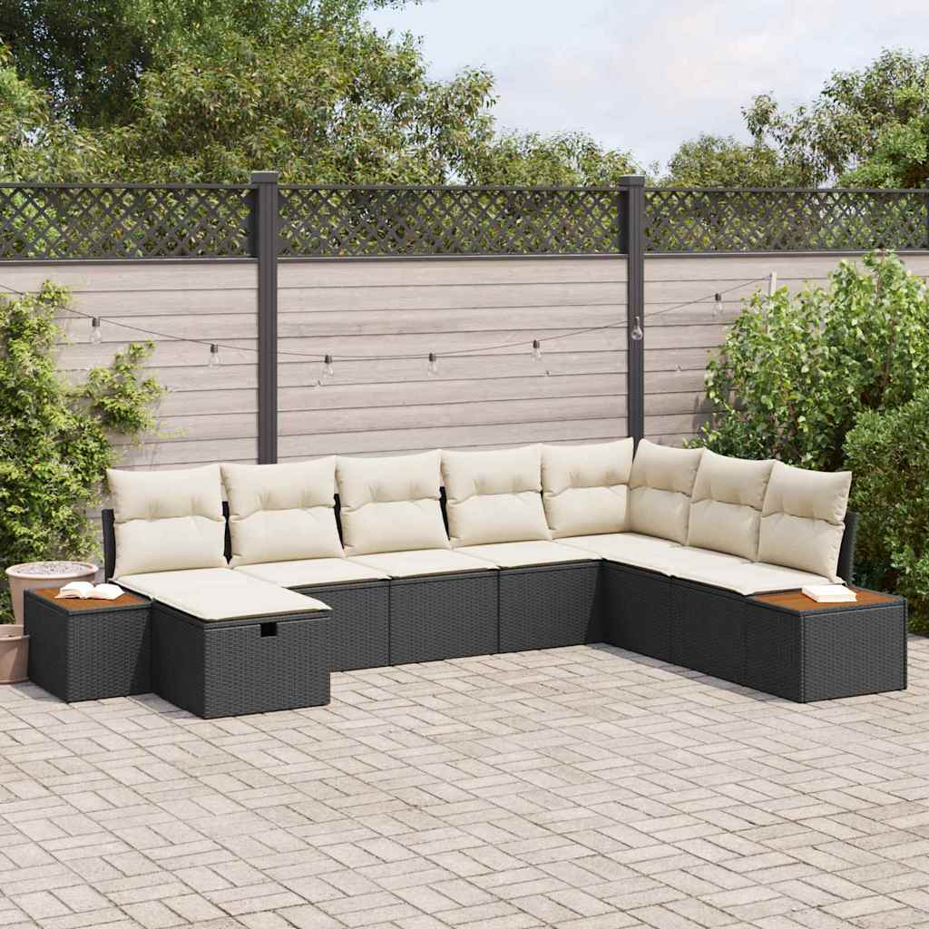 Gartensofa-set mit Kissen 8 pcs Schwarz Poly-Rattan