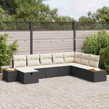 Gartensofa-set mit Kissen 8 pcs Schwarz Poly-Rattan
