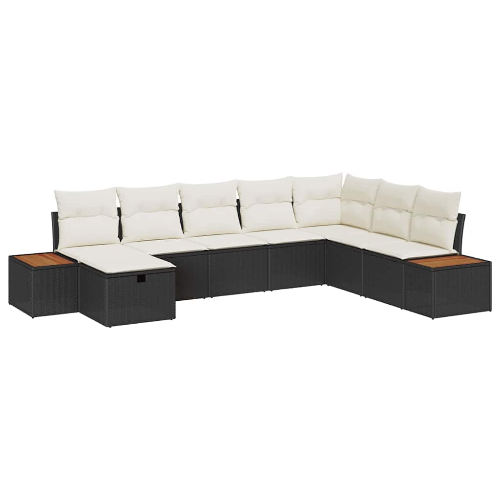 Gartensofa-set mit Kissen 8 pcs Schwarz Poly-Rattan
