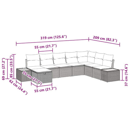 Gartensofa-set mit Kissen 9 pcs Grau Poly-Rattan