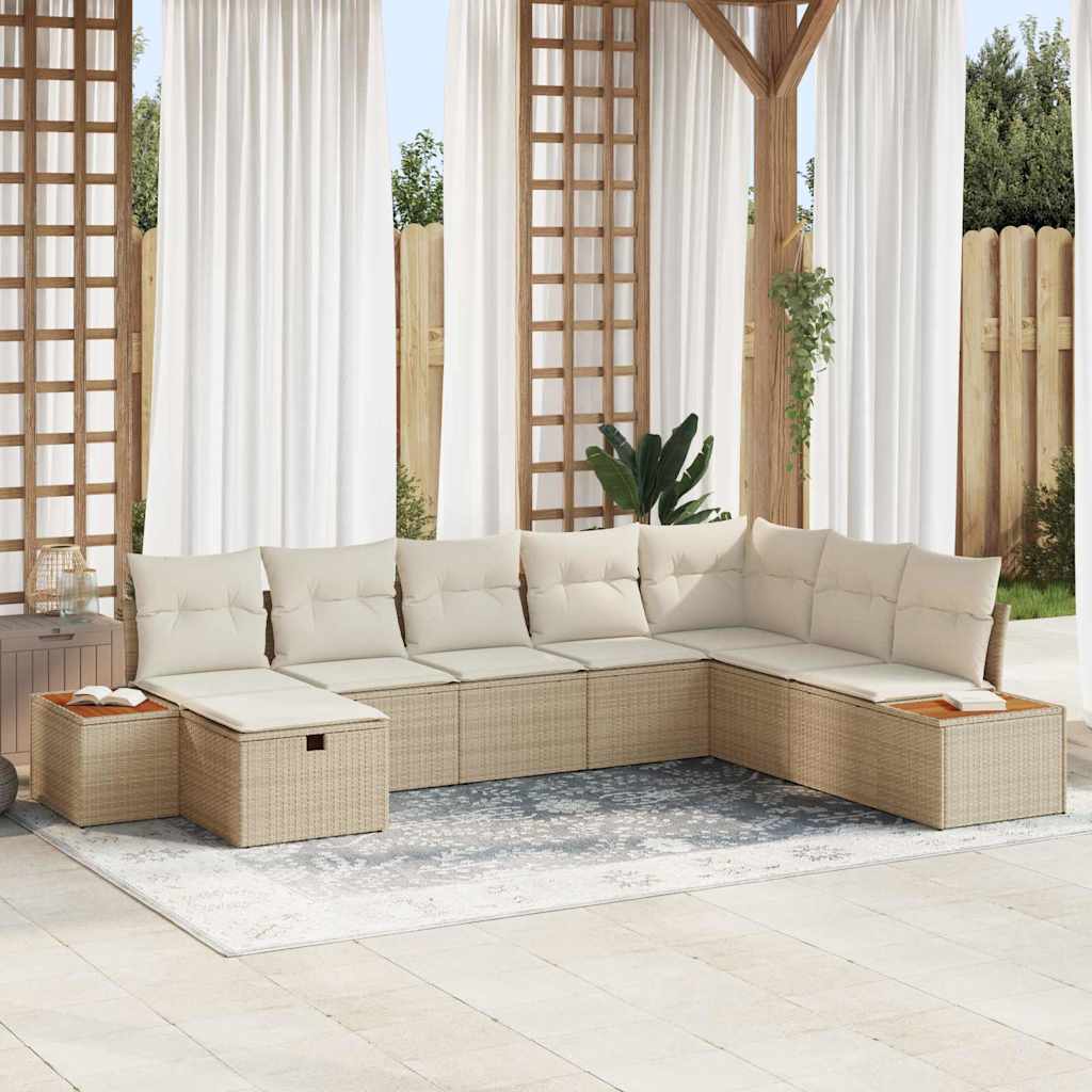 Gartensofa-set mit Kissen 9 pcs Beige Poly-Rattan
